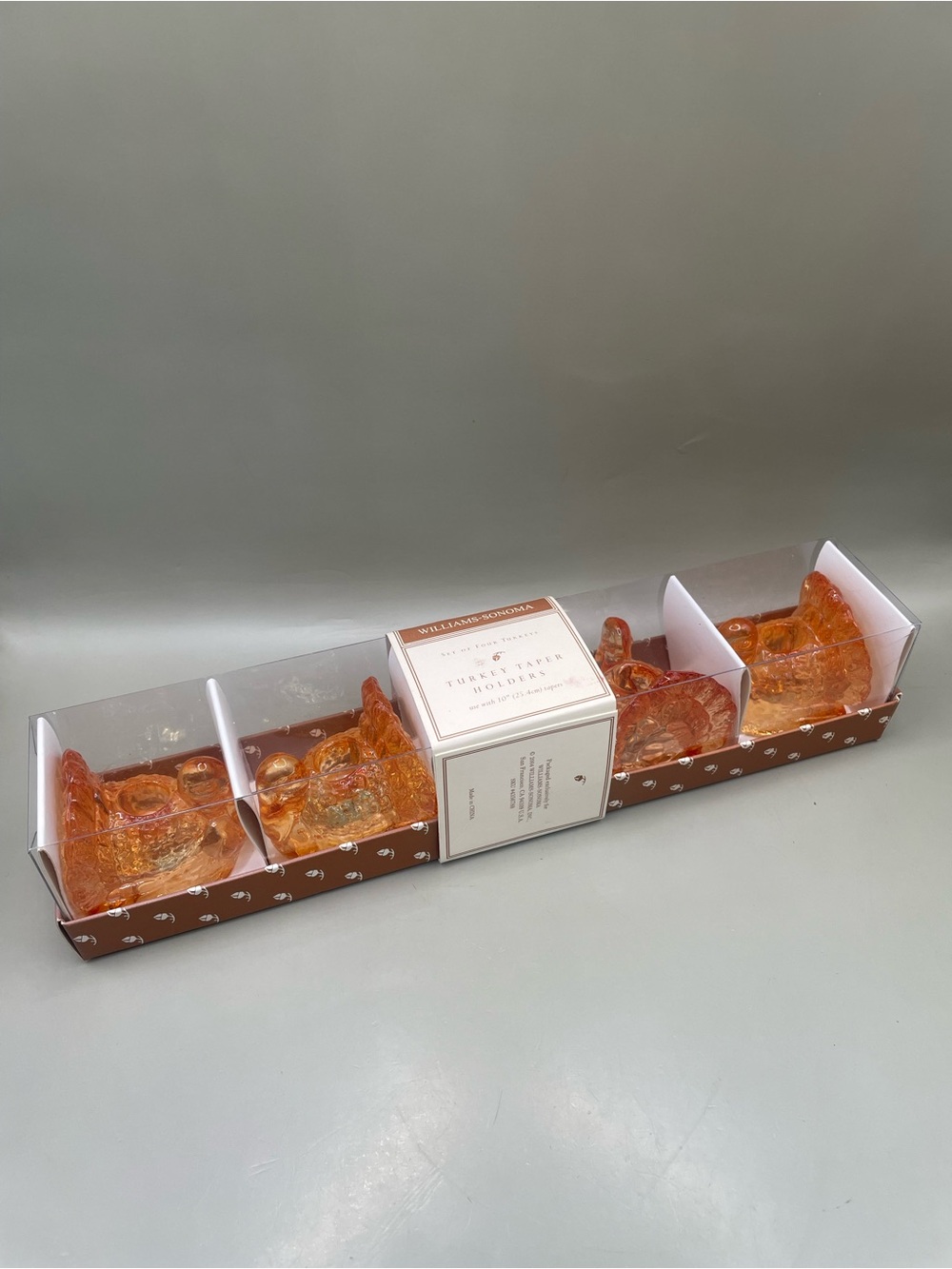 VTG 2004 Williams Sonoma Turkeys Autumn 10” Taper Candle Holders Set Of 4 NEW